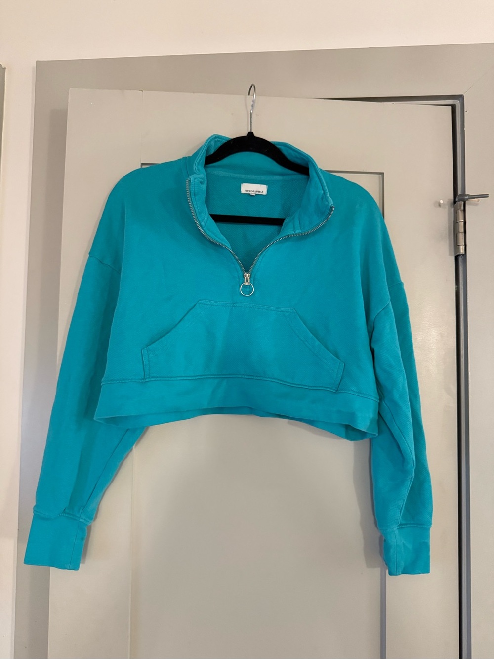 WeWoreWhat Cropped Quarter-Zip Pullover - Teal Blue